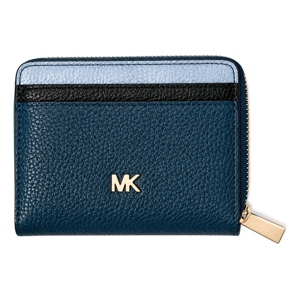 Michael Kors Blue Colorblock Pebbled Leather Zip Around Wallet